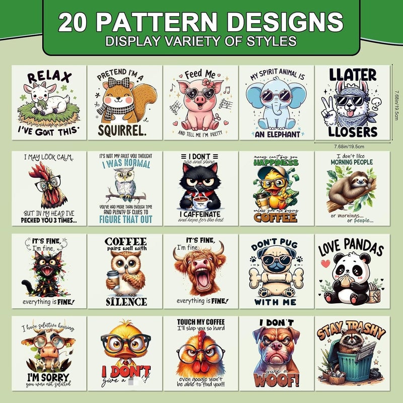Shejdgart Dtf Transfers Ready to Press - 20 Pcs Funny Animal Iron on Transfers for T-Shirts Sarcastic Cat Dog Cow Heat Transfer Vinyl Stickers Patches Decals for Clothes Bag Pillow DIY Decor - Image 2